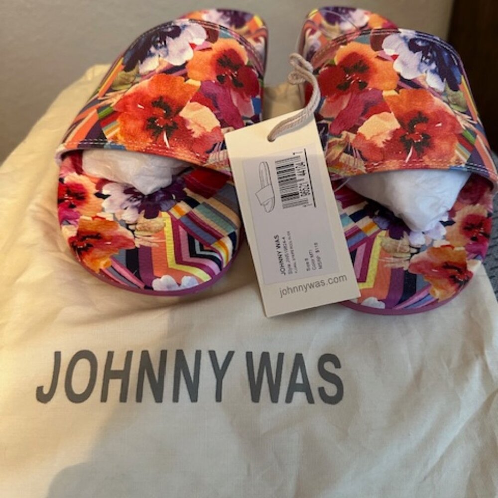 Johnny Was Pool Slide Sandals Bright Floral Stripe